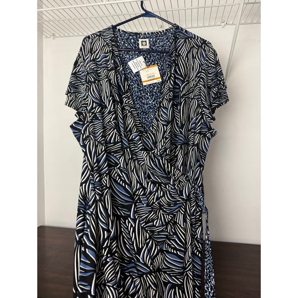 Anne Klein Faux-Wrap Flutter Sleeve Floral Print Dress Multi-Color 3X - Picture 7 of 10